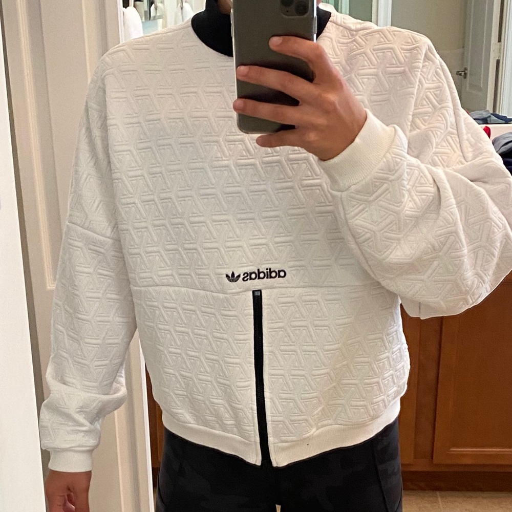 Adidas white crew neck sweat shirt
